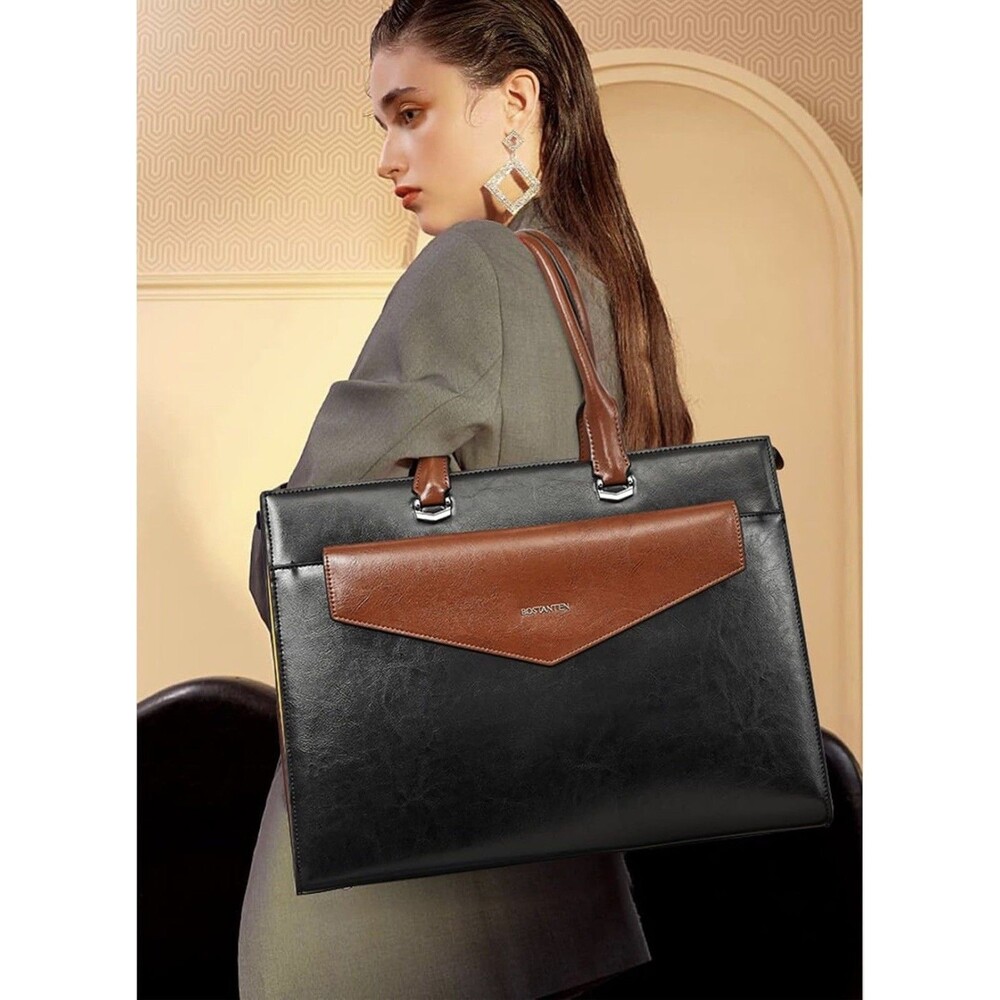 BOSTANTEN Leather Laptop Bag Briefcase Tote Black Brown Yellow Work Satchel 15.6